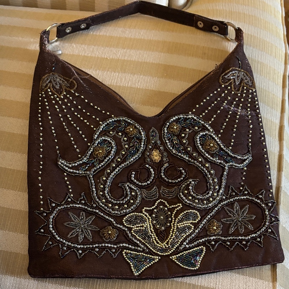 Aldo Beautiful Brown Beaded Hobo Bag - Picture 2 of 12